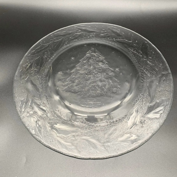 Arcoroc 5 Pcs. Holly Tree Christmas Design Dinner Plates 10.5” Clear Glass Vtg. - Picture 10 of 12